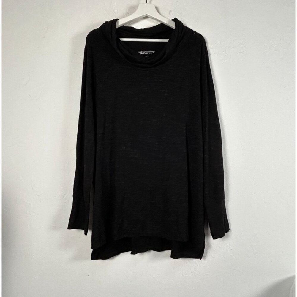 Soft Surroundings Womens Black Heather Long Sleeve Cowl Neck Tunic Top Large